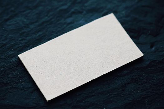 White business card flatlay on dark stone background, luxury branding flat lay and brand identity design for mockups