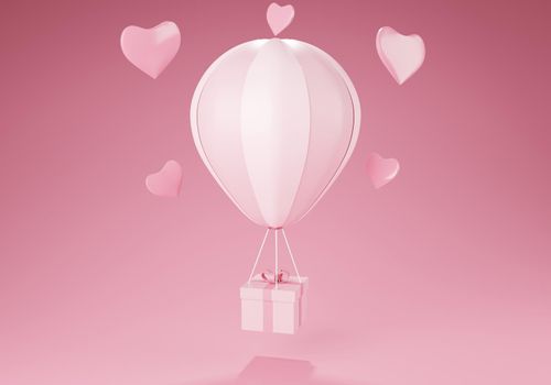 Gift box on the balloon 3D rendering