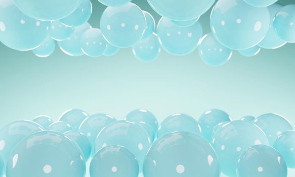 Abstract background with 3d balls spheres. Blue geometric 3d rendering illustration with copy space and selective focus blurred background