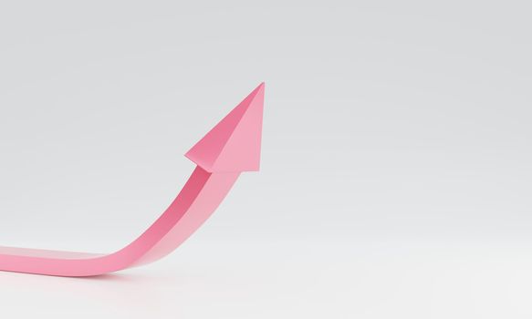 3D arrow upwards pink color arrow graph on a white background object 3d rendering