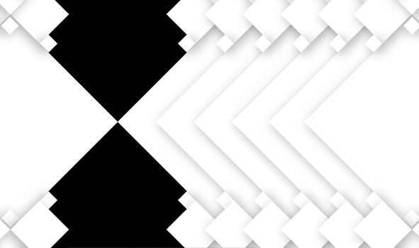 design template showing abstract mirror effect of white shapes rotated spiked squares shapes position at equal distance