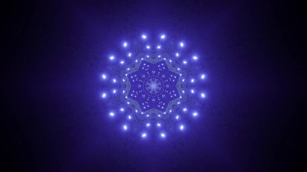 Minimalistic abstract 3d illustration visual background of fantastic tunnel with glowing blue neon lights creating circular frame and star shaped hole in center in dark space