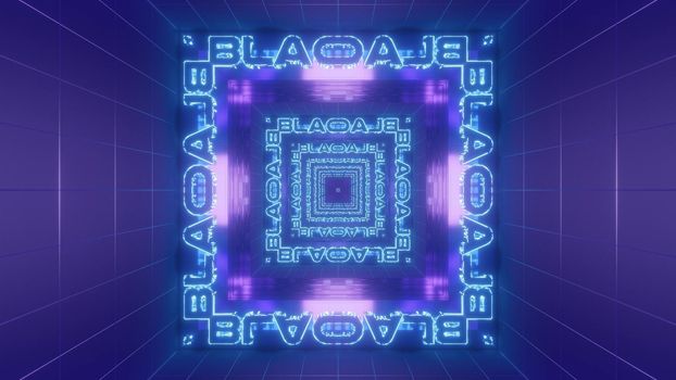 3d illustration abstract colorful background design with effect of endless purple tunnel with square frames formed by letters