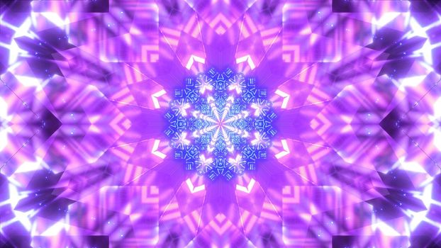 Creative 3D illustration of bright purple gems shining and forming abstract kaleidoscopic ornament