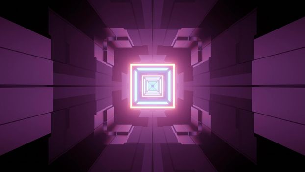 Abstract architecture futuristic style 3d illustration of underground corridor with geometric shapes and glowing neon lines