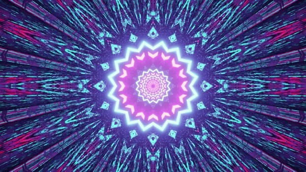 3D illustration of creative multifaceted star pattern with colorful ornamental rays as abstract background