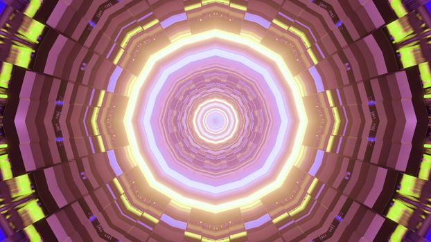 3d illustration of colorful background of futuristic tunnel in shape of circle glowing with vivid neon colors