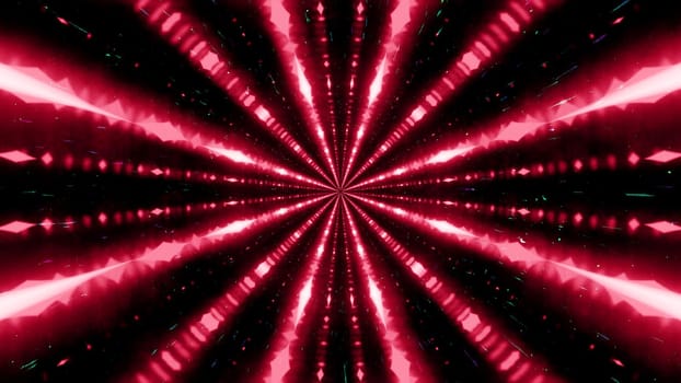 Abstract graphic art of 3D illustration representing endless tunnel in motion with shiny light beams