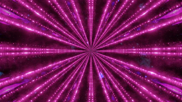 Graphic art of abstract 3D illustration representing endless tunnel in motion with glowing light rays