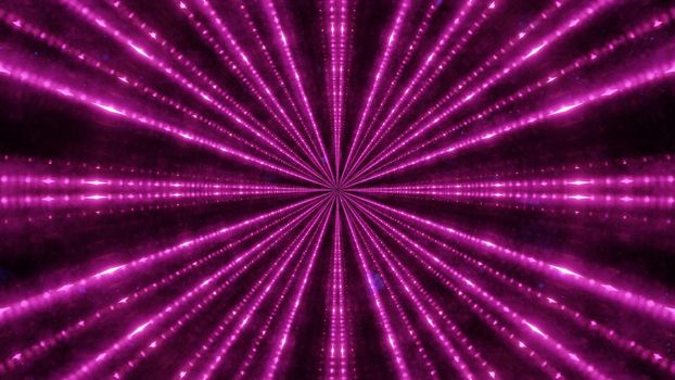 Creative design of graphic art of 3D illustration representing endless tunnel illuminated by bright light rays