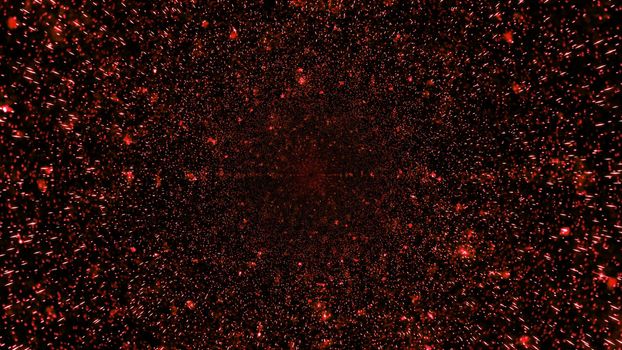 Abstract pattern of bright red luminous lights shining in darkness in 3D illustration
