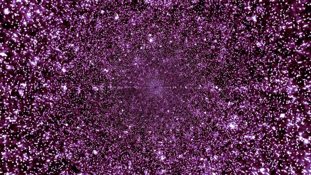3D illustration of bright purple colored lights glowing in dark tunnel and creating abstract pattern