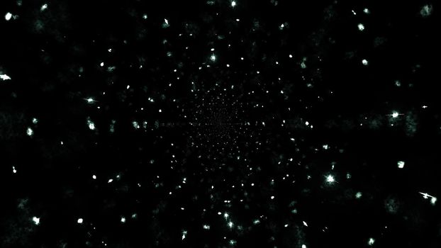 3D illustration of bright glowing stars shining in dark night sky as abstract background