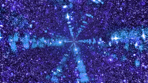 Abstract chaotic bright glowing lights shining in tunnel as background in 3D illustration