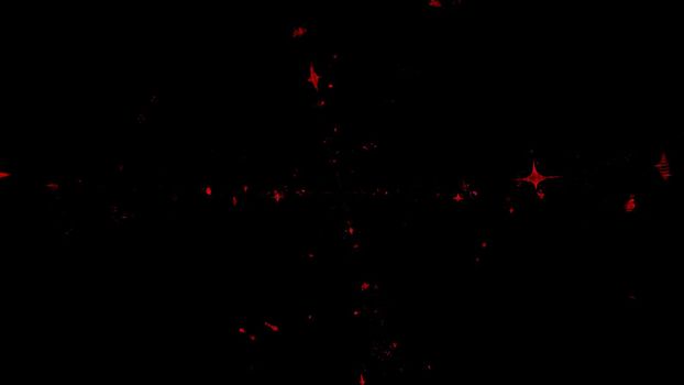 Abstract 3d illustration of dim red lights and particles glowing chaotically on black background