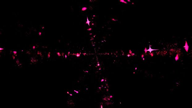 Glowing 3d illustration of bright pink lights and particles swirling on black background