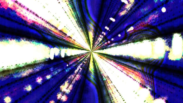 Abstract 3D illustration of colorful rays with surreal fractal ornament glowing with neon light