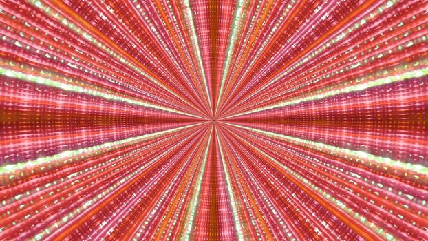 Symmetric 3D illustration of vibrant colorful beams shining with neon light from center and forming abstract ornament