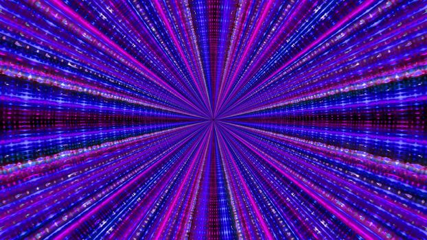 3D illustration of bright rays glowing with neon light and forming surreal abstract ornament