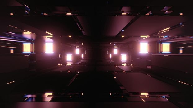 3d illustration of abstract background of futuristic tunnel with bricks glowing with neon illumination