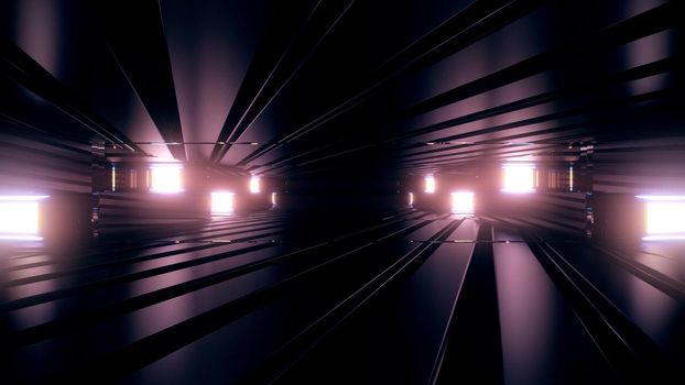 3d illustration of abstract background of geometric sci fi corridor with glowing lights