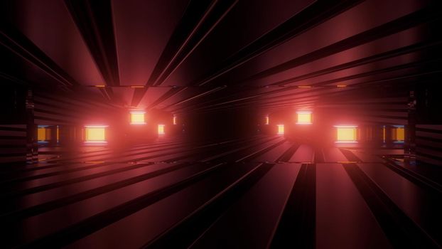 3d illustration of abstract background of glowing endless sci fi tunnel with red illumination