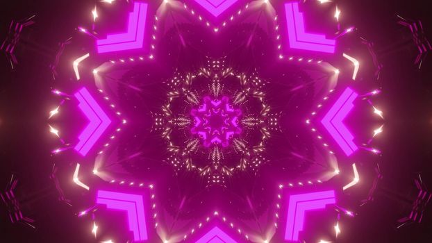 3d illustration of abstract background of kaleidoscopic pink corridor glowing with vibrant neon light