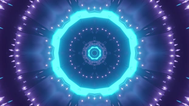 3d illustration of abstract background of futuristic corridor in shape of circle illuminated by blue neon light