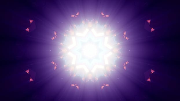 3d illustration of abstract background of bright tunnel in shape of star with glowing neon lights