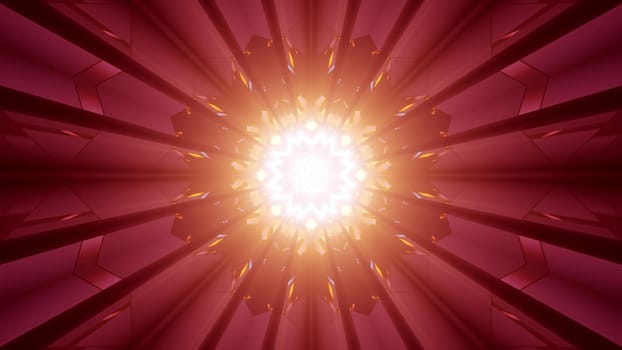 3d illustration of abstract background of star shaped tunnel illuminated by red neon light