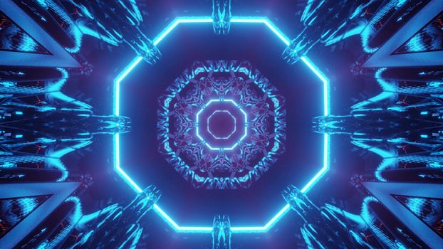 Abstract 3D illustration representing endless tunnel with creative decoration and shiny neon light