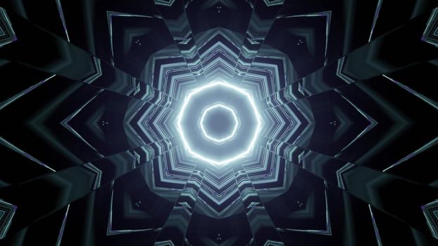 3d illustration of abstract background of ornamental endless tunnel with blue neon light