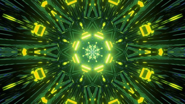 Abstraction of vivid lights and round shaped lines of 3d illustration for background