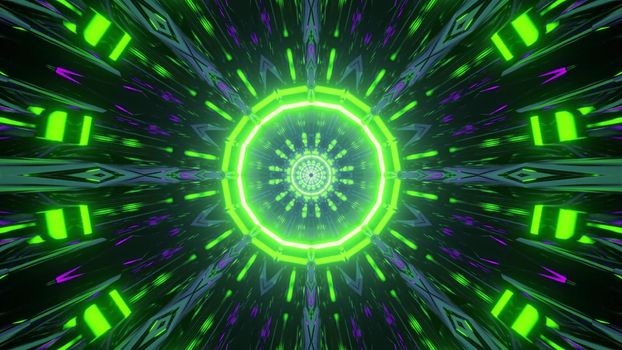 Bright colorful lines and round shaped center of 3d illustration for abstract art background