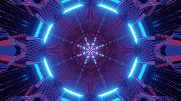Kaleidoscopic blue colored abstract moving shining lines of abstract sci art 3d illustration