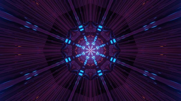 Bright lines moving from center of dark tunnel creating futuristic abstract 3d illustration