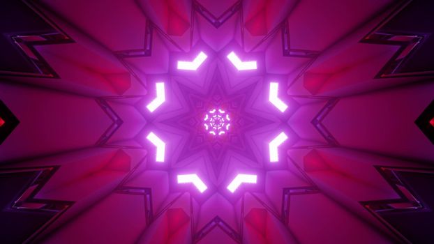 Abstract 3d illustration of purple poly angular patterns with bright illumination forming perspective tunnel