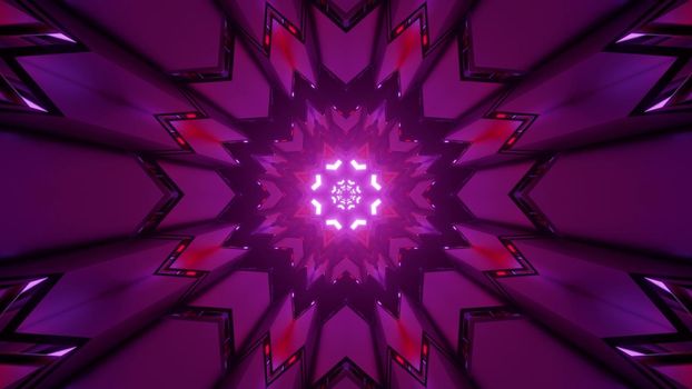 Kaleidoscopic abstract three dimensional illustration of mandala spherical repeating pattern of purple color