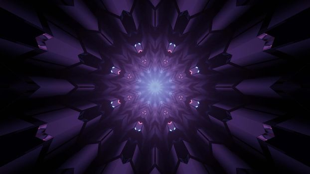 3d illustration abstract futuristic background of glowing round shaped fantastic portal with geometric pattern in purple neon shades