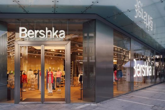 Spanish clothes & accessories brand owned by Inditex, trading worldwide store view with clothing at Tsimiski street in Thessaloniki, Greece.