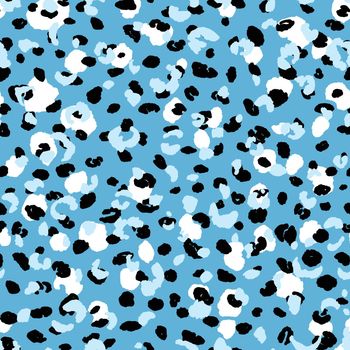 Abstract modern leopard seamless pattern. Animals trendy background. Beige and blue decorative vector stock illustration for print, card, postcard, fabric, textile. Modern ornament of stylized skin.