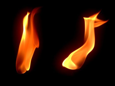 Two Burning Fire Flames on Black Isolated Background