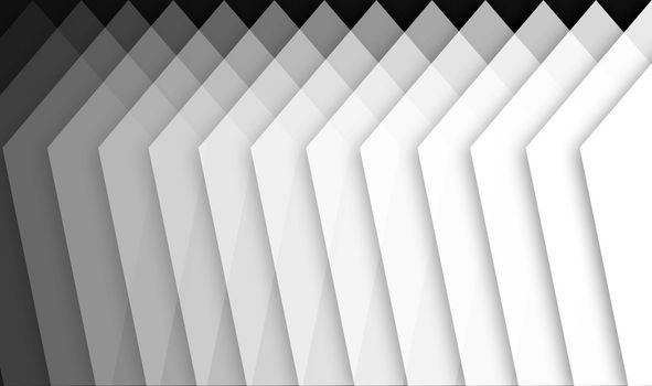 design template showing abstract gradient of white and black from black to white, shapes are one pentagon position at equal distance with 7% of opacity down from black to white