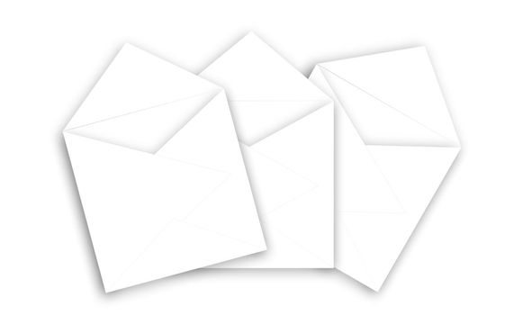 A batch of three clear envelopes isolated on white background with soft shadow