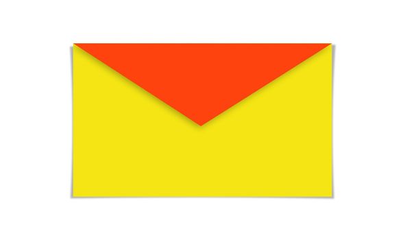 Envelop in red and yellow isolated color with shadow in the white isolated background,