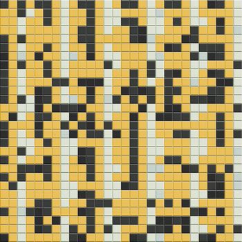 Black and yellow small cubical bricks pattern on solid sheet of wallpaper. Concept of home decor and interior designing
