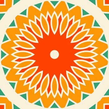 Beautiful shades of orange color symmetrical patterns illustration designs. Concept of home decor and interior designing
