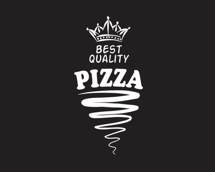 Hand drawn vector pizza logo on black background.