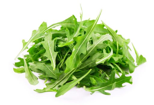 Green fresh rucola or arugula leaf isolated on white background.