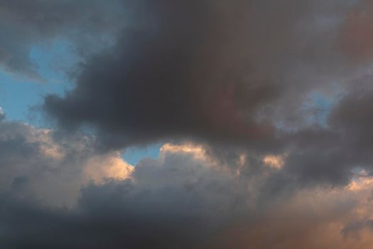 Sky with storm clouds at sunset in Barcelona, Spain.